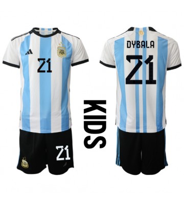Argentina Paulo Dybala #21 Replica Home Stadium Kit for Kids World Cup 2022 Short Sleeve (+ pants)